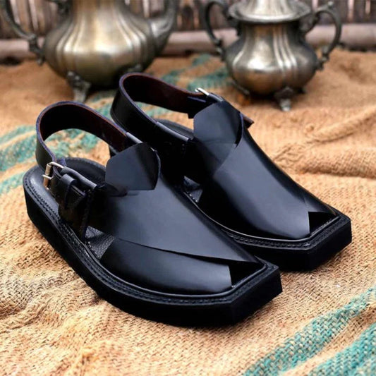 Black Leather Kaptaan Chappal
