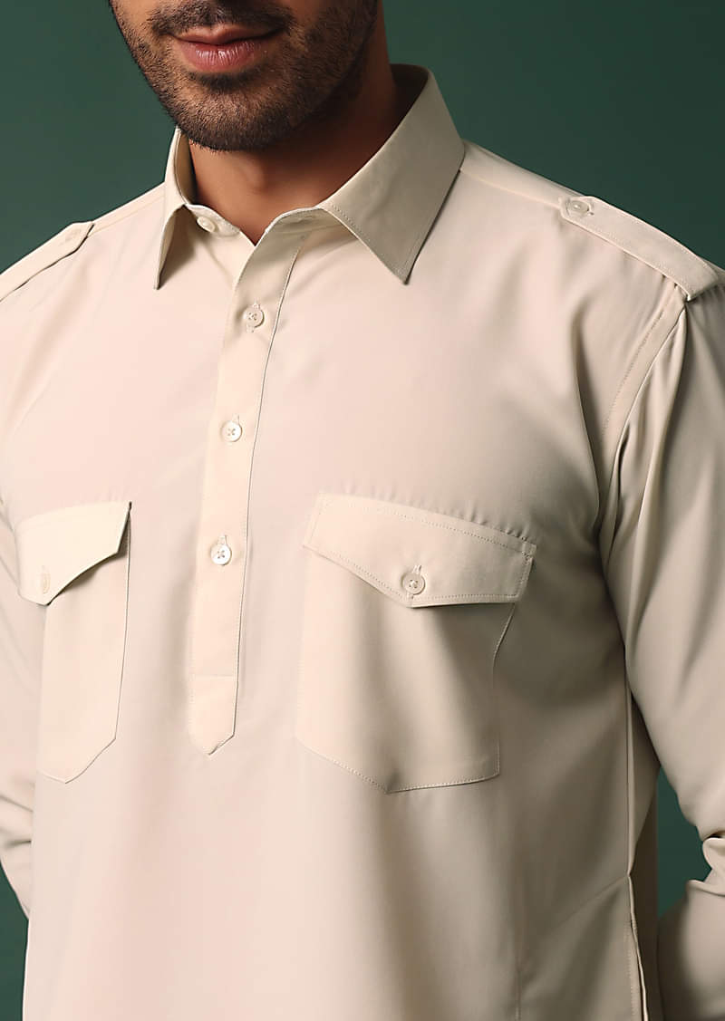Men’s White Double Pocket Shalwar Kameez