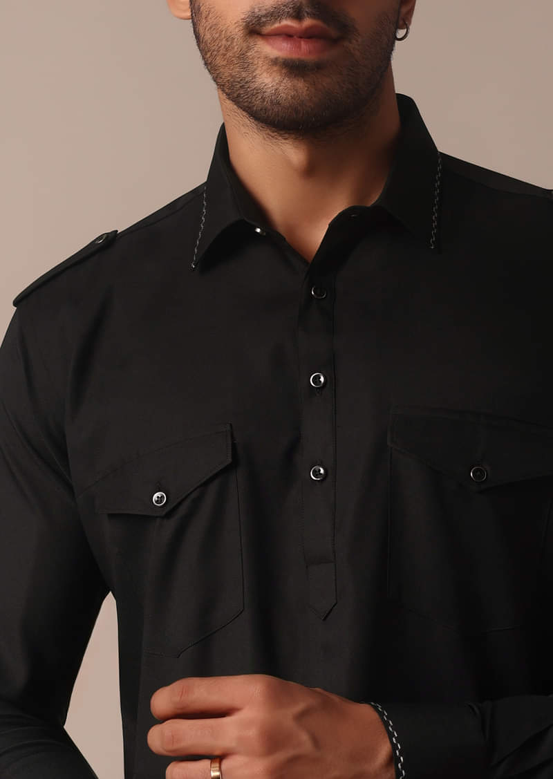 Men’s Black Double Pocket Shalwar Kameez