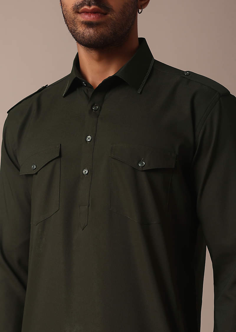 Men’s Green & White Contrasted Shalwar Kameez