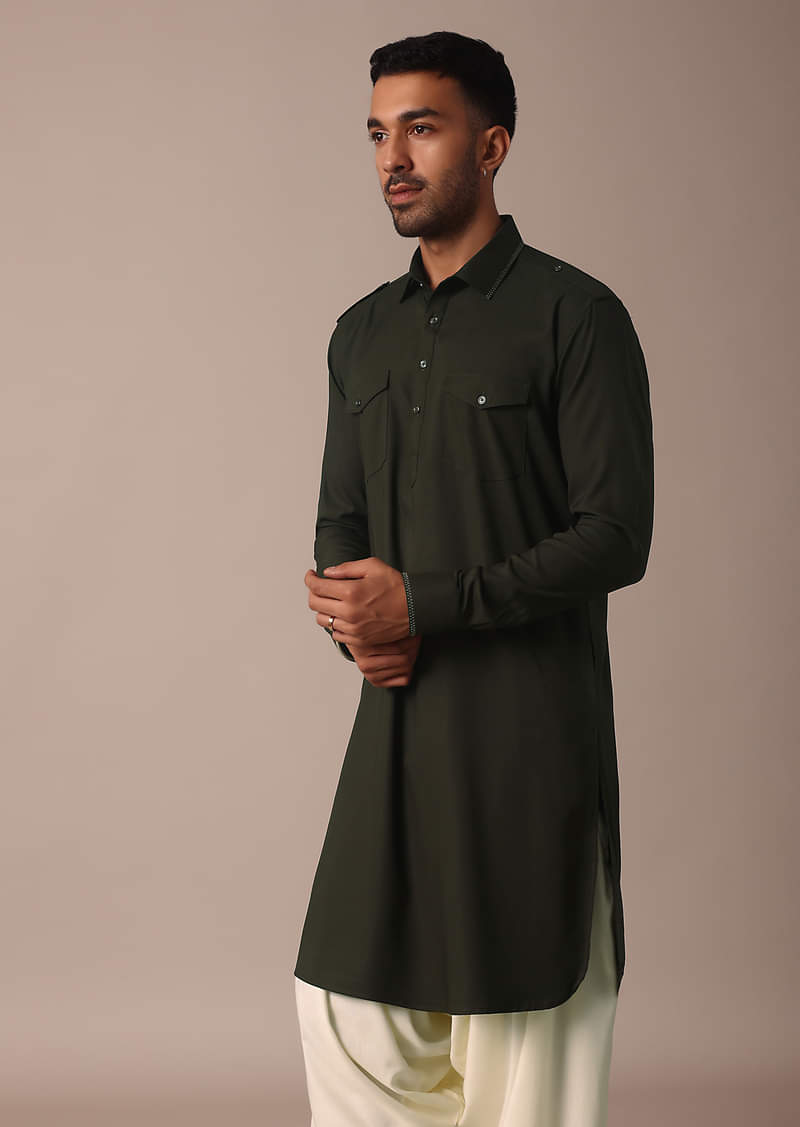 Men’s Green & White Contrasted Shalwar Kameez