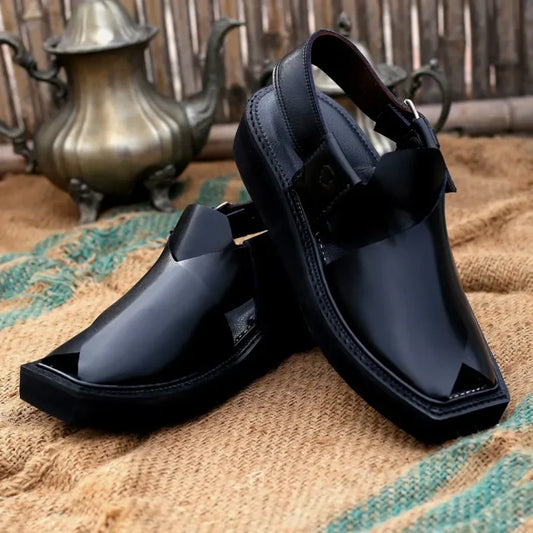 Black Leather Kaptaan Chappal