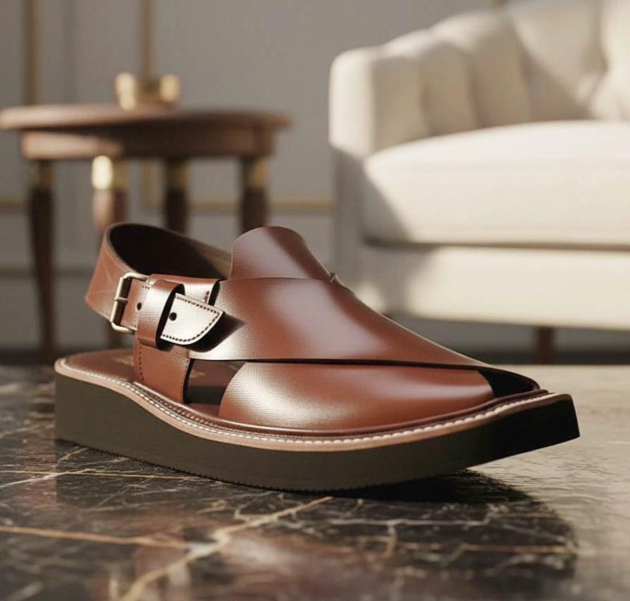 Brown Leather Kaptaan Chappal
