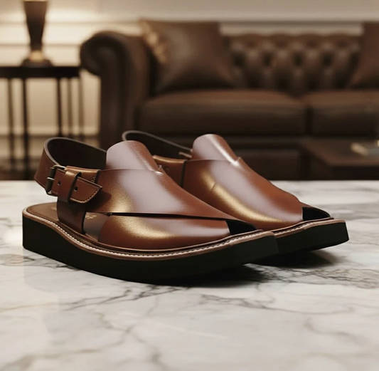 Brown Leather Kaptaan Chappal