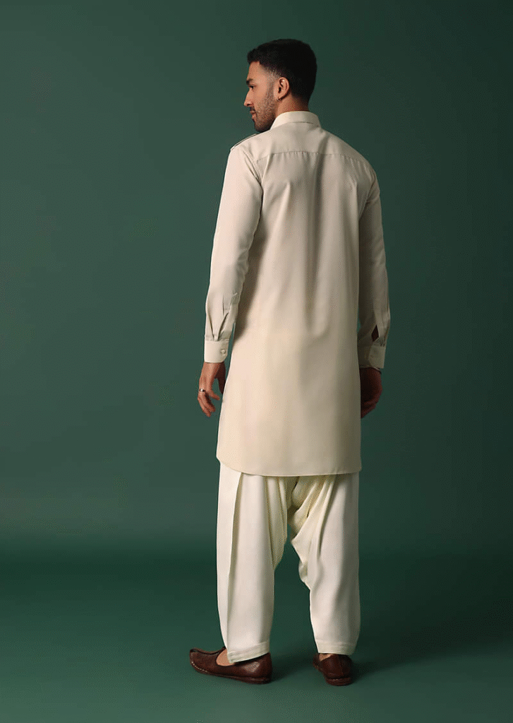 Men’s White Double Pocket Shalwar Kameez