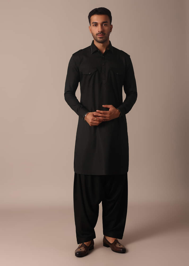 Men’s Black Double Pocket Shalwar Kameez