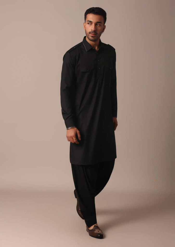 Men’s Black Double Pocket Shalwar Kameez