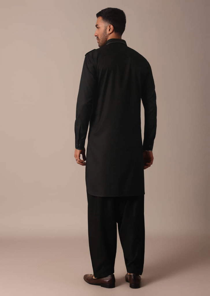 Men’s Black Double Pocket Shalwar Kameez