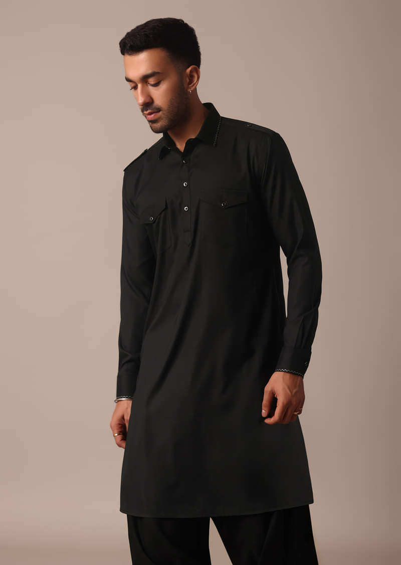 Men’s Black Double Pocket Shalwar Kameez