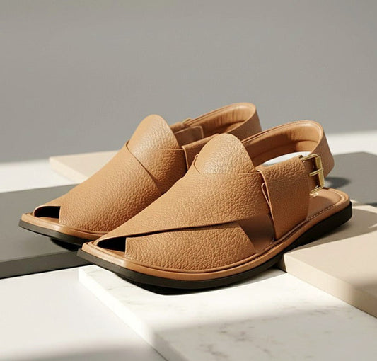 Camel Dotted Leather Peshawari Chappal